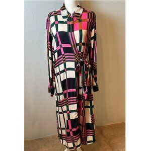 Vilagallo Esther Multiplaid Mondrian Faux Wrap Midi Shirtdress Sz 46 / Large